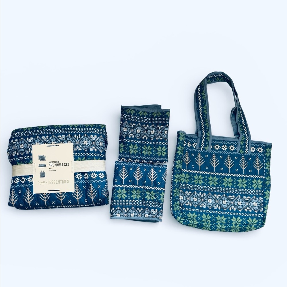 King 4-piece Blue Quilt Set Martha Stewart